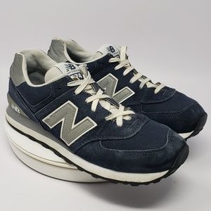 New Balance 574 Navy Blue/Gray Suede Sneakers